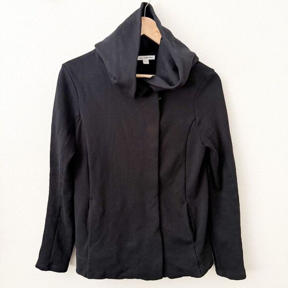 JAMES PERSE | Black Asymmetrical Zip Hooded Sweatshirt Jacket Hoodie | Size 2 - Picture 3 of 7